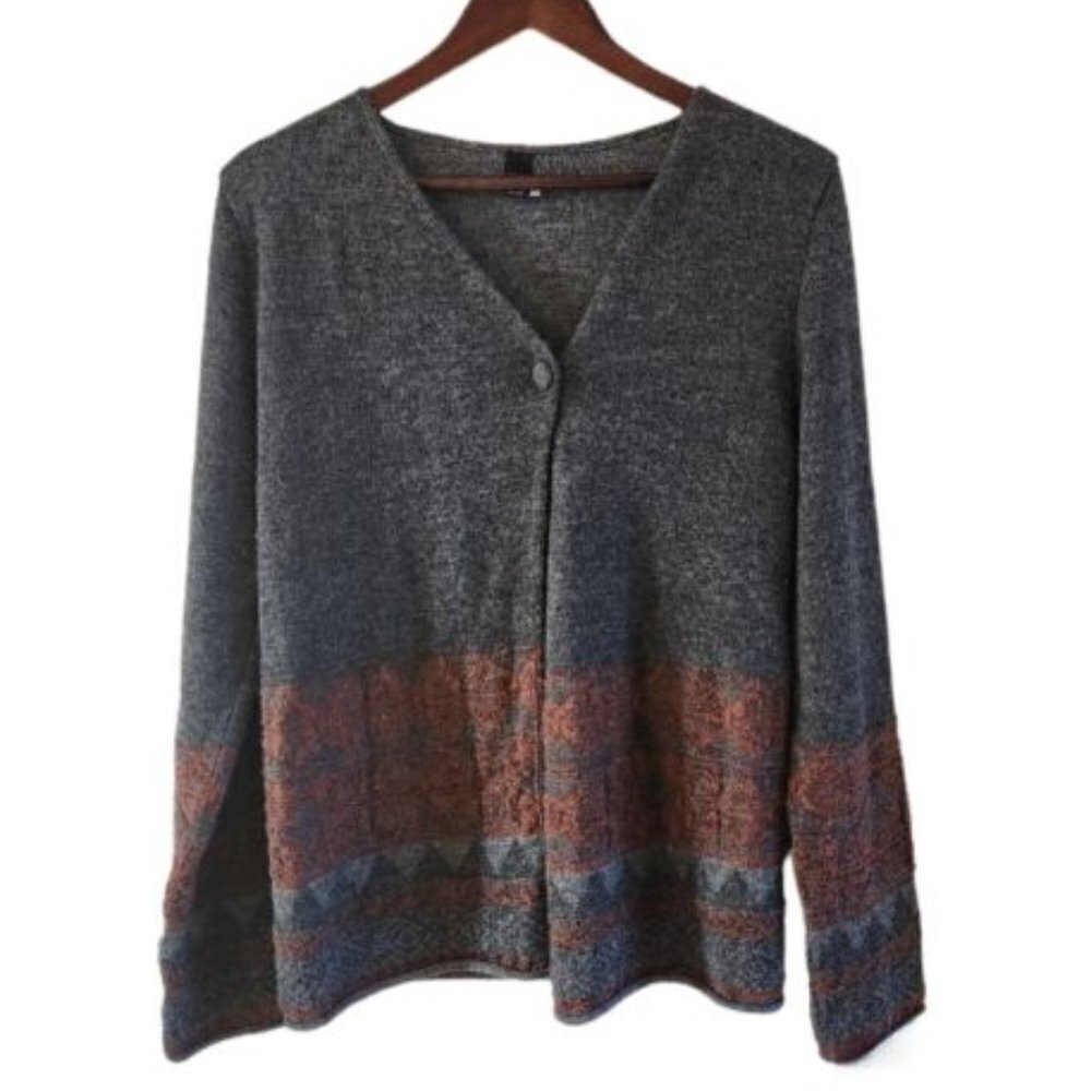 Tey Art Alpaca Blend Single Button Cardigan Sweater Made Peru Gray Size M Womens